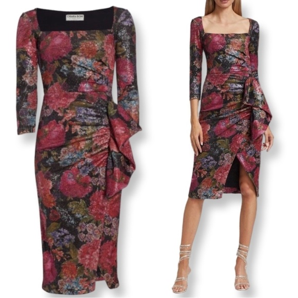 CHIARA BONI La Petite Robe NWT  Cesarima Floral Sequined Midi Dress Size 2 - Picture 1 of 17